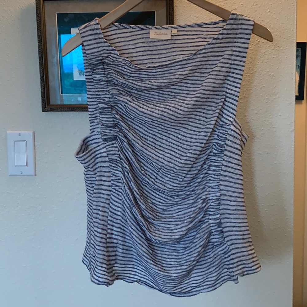 Anthropologie Deletta Blue and White Striped Top